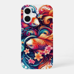 Oriental vibrant abstract koi fishes and waves iPhone 16 case
