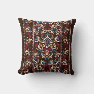 Oriental Vintage Arabesque Ikat Floral Pattern Throw Pillow
