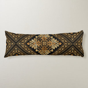 Oriental Vintage Damask pattern - Black and gold Body Pillow