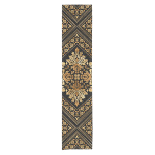 Oriental Vintage Damask pattern - Black and gold Short Table Runner