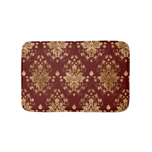 Oriental Vintage Damask Pattern - Red and gold Bath Mat