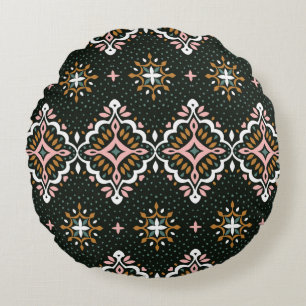 Oriental vintage damask pattern. Talavera pottery. Round Pillow