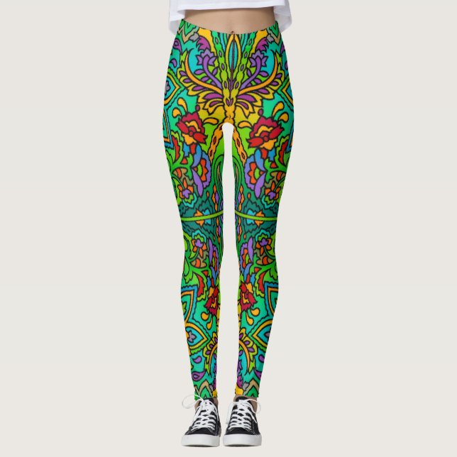 Oriental Watercolor Pattern V + your ideas Leggings (Front)
