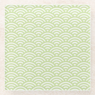 Oriental wave background glass coaster