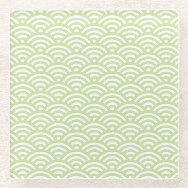Oriental wave background glass coaster (Front)