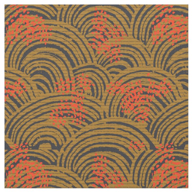 Oriental waves contrast geometric - brown tan fabric (Close Up)