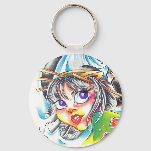 oriental women tattoo keychain (Front)