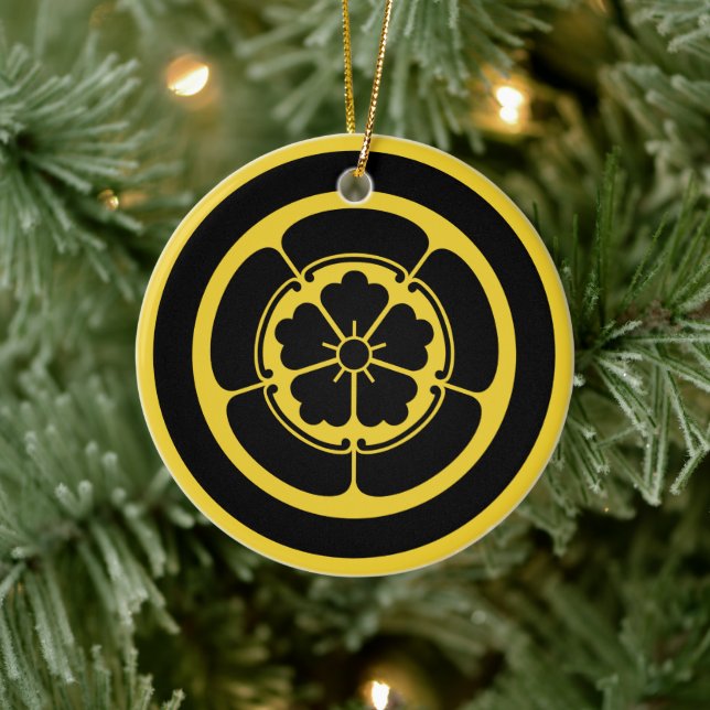 Oriental Yellow Black Oda Japan Mon Vector Art Ceramic Ornament (Tree)