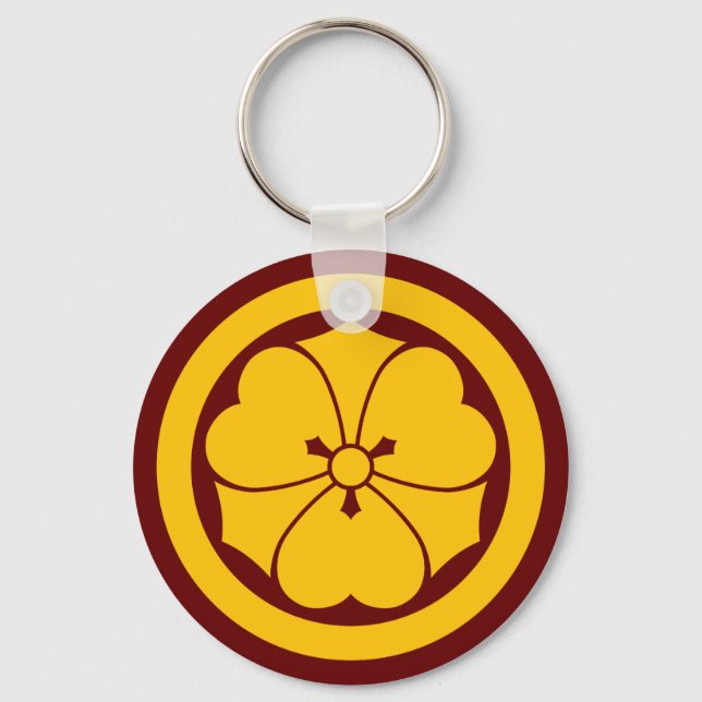 Oriental Yellow Red Sakai Japan Mon Kamon Keychain (Front)