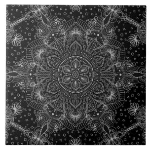 Oriental Zen Mandala Black and white Tile