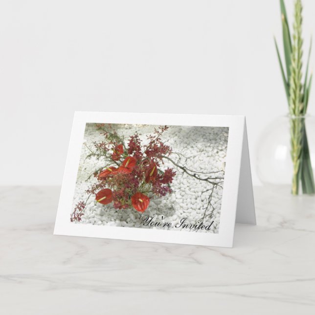 Oriental Zen Red Anthuriums Bouquet All-Occasion Invitation (Front)