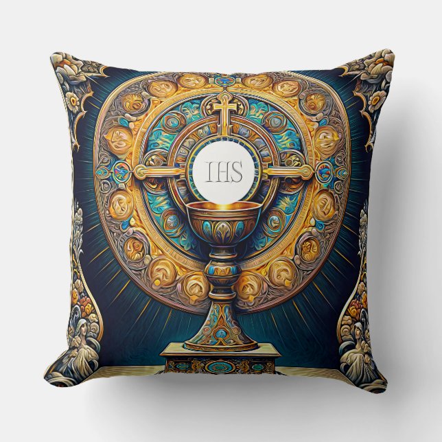 Orientalism Style Communion Host and Chalice Throw Pillow (Front)