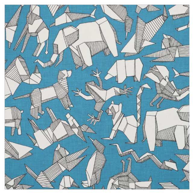 origami animal ditsy blue fabric (Swatch)
