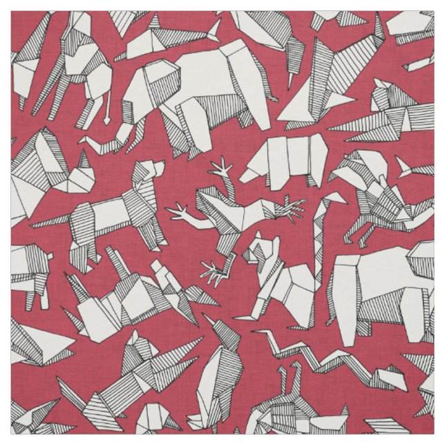 origami animal ditsy red fabric (Swatch)