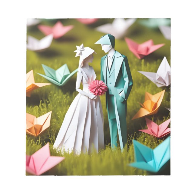 Origami Art - Eternal Vows Amidst Nature's Embrace Notepad (Front)