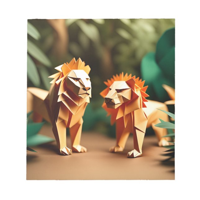 Origami Art-Monarch of the Jungle: A Majestic Lion Notepad (Front)