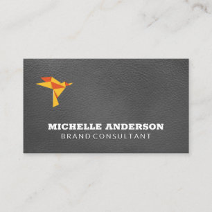 Origami Bird Icon   Elegant Leather Business Card