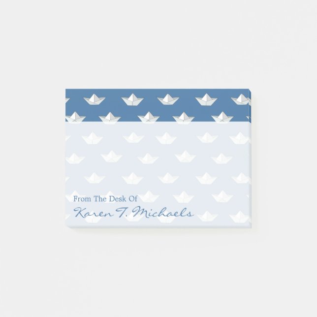 Origami Boats On The Water Pattern | Add Your Name Post-it Notes (Front)