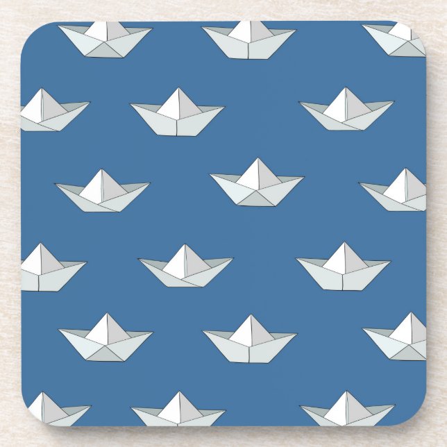 Origami Boats On The Water Pattern Coaster (Front)