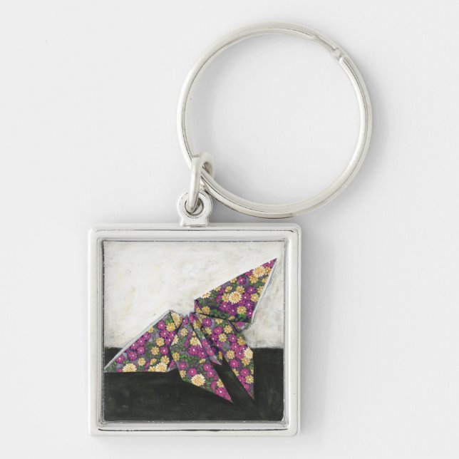 Origami Butterfly on Floral Paper Keychain (Front)