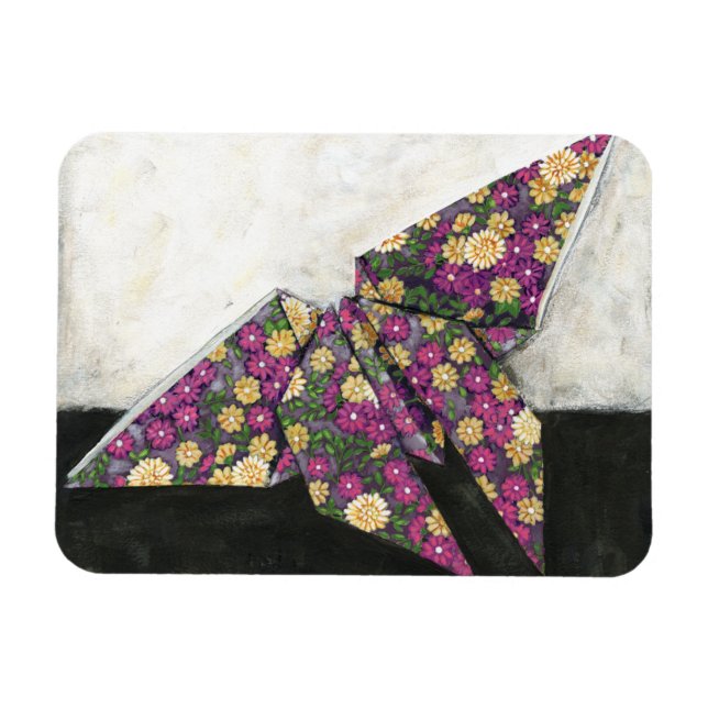 Origami Butterfly on Floral Paper Magnet (Horizontal)