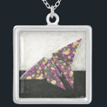 Origami Butterfly on Floral Paper Silver Plated Necklace<br><div class="desc">Float like a butterfly with this beautiful origami piece by Chariklia Zarris. A lovely floral print paper was used to create the origami butterfly,  and the purples,  yellows,  and greens simply leap off the piece. Buy your copy today!</div>