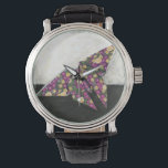 Origami Butterfly on Floral Paper Watch<br><div class="desc">Float like a butterfly with this beautiful origami piece by Chariklia Zarris. A lovely floral print paper was used to create the origami butterfly,  and the purples,  yellows,  and greens simply leap off the piece. Buy your copy today!</div>