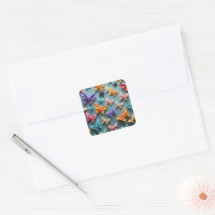 Origami Butterfly Pattern Square Sticker