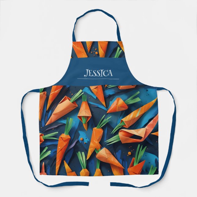 Origami Carrot Watercolor Pattern Personalized Apron (Front)