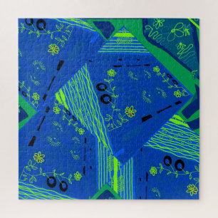 Origami Chintz (L) Blue Green  Jigsaw Puzzle
