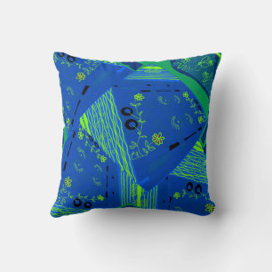 Origami Chintz (L) Blue Green  Throw Pillow