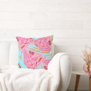 Origami Chintz (L) Dusty Brown Pink Turquoise Throw Pillow