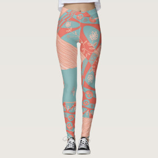 Origami Chintz (L) Dusty Coral Duck Egg Green Leggings