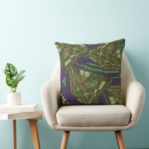 Origami Chintz (L) Dusty Green Olive Purple Throw Pillow