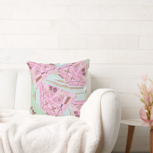 Origami Chintz (L) Dusty Pink Blue Brown White Throw Pillow
