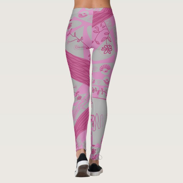 Origami Chintz (L) Dusty Pink Grey Leggings (Back)