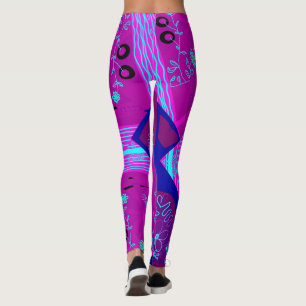Origami Chintz (L) Fuchsia Turquoise Blue Magenta Leggings