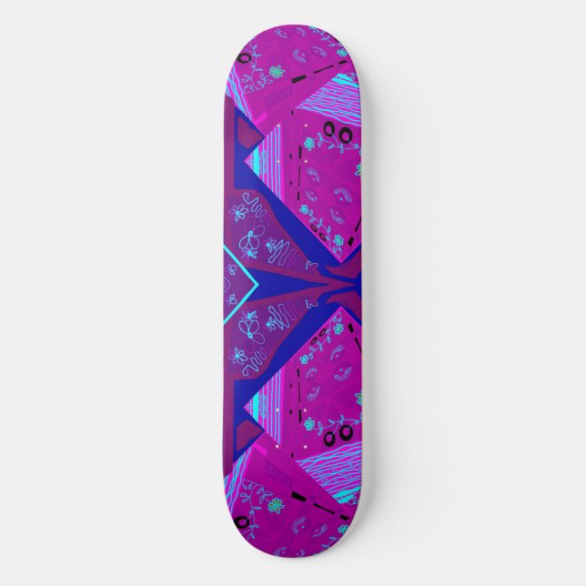 Origami Chintz (L) Fuchsia Turquoise Blue Magenta  Skateboard (Front)
