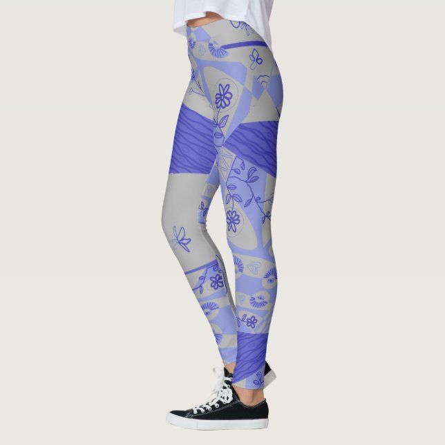 Origami Chintz (L) Indigo Grey Leggings (Left)