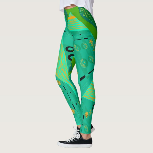 Origami Chintz (L) Jade Orange Green Leggings (Left)