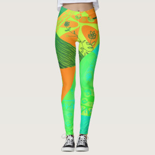Origami Chintz (L) Orange Yellow Green Blue Grad Leggings