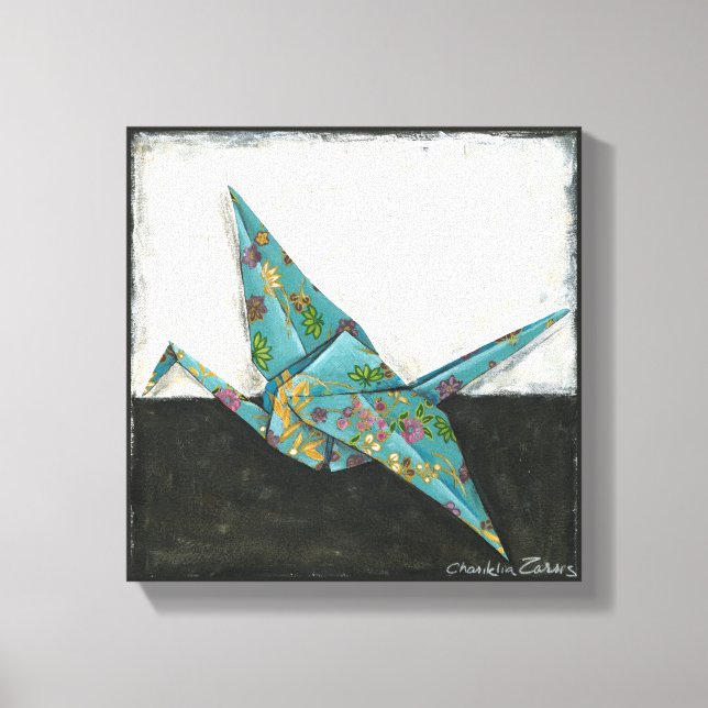 Origami Crane with Floral Designs Canvas Print (Front)