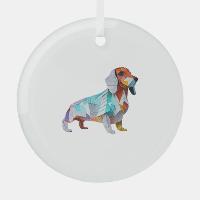 Origami Dachshund   Glass Ornament (Front)