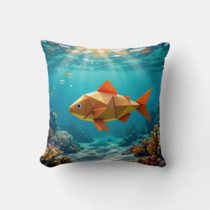 Origami fish and seahorse ocean throw pillow