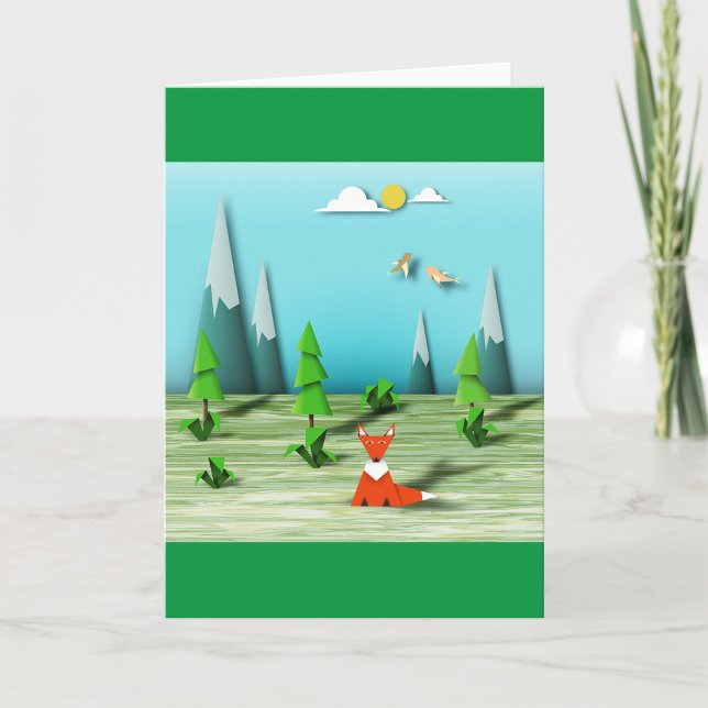 Origami Forest Scene with Fox Mountains and Birds  Card (Creator Uploaded)