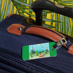 Origami Forest Scene with Fox Mountains and Birds  Luggage Tag