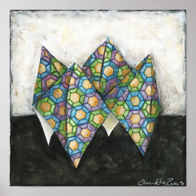 Origami Fortune Teller on Geometric Paper Poster (Front)