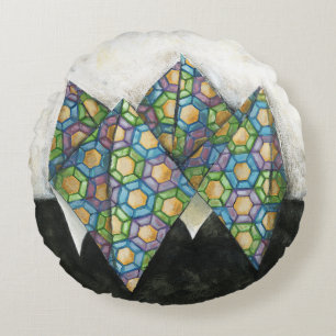 Origami Fortune Teller on Geometric Paper Round Pillow