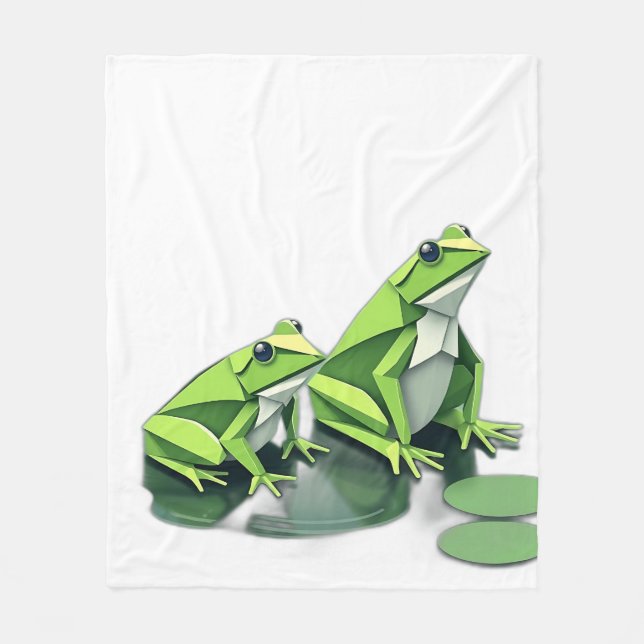 Origami Frogs in Geometric Style Fleece Blanket (Front)