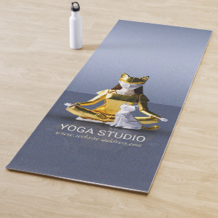 Origami Gold Foil Yoga Meditating Catwoman and Cat Mat